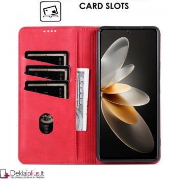 Dirbtinės odos atverčiamas dėklas su skyreliais - raudonas (Oneplus Nord Ce4 Lite) Dirbtinės odos atverčiamas dėklas su skyreliais - raudonas (Oneplus Nord Ce4 Lite)